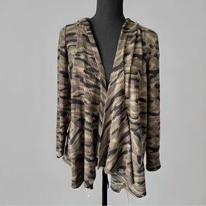 Retrology  Camo Hooded Open Front Cardigan