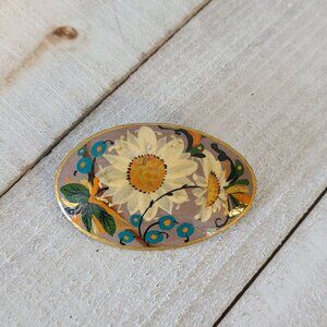 Vintage Handpainted Floral Enamel Brooch Cottage Core