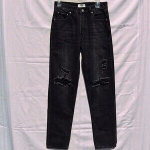ZGY Rebound Denim Distressed Black Midrise Relaxed Straight Leg Free People