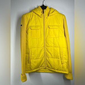 Sevensings Men’s Jacket Vest Coat Puffer Knitted sleeves Hooded Yellow Size XL