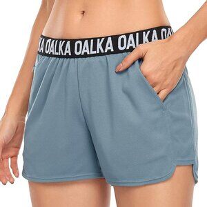 OALKA Women Running Shorts With Pockets/ Sports Athletic Sz XL Blue