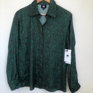 W By Worth Green Paisley Hidden Button Up Blouse