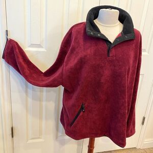 Vintage OuterSport Activewear Men Fleece Pullover Burgundy Snap Neck Oversize XL