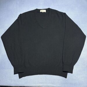 King Deer 100% Cashmere Simple Solid‎ Black V-Neck Soft Knit Sweater Size 40