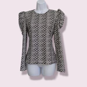 𝅺grace Karin Geometric Print Puffs Sleeve Top Size S