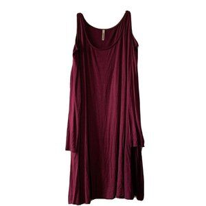 Mittoshop Long Sleeve Cold Shoulder Burgundy Knee Length Women's Dress Size L