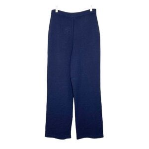 St John Basics Wool Knit Wide Leg Pants Navy Size 8 NEW
