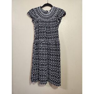 LOFT Eyelet Smocked Yoke Swing Dress Black and White Size Small Petite