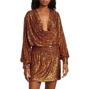 NEW Rasario Draped Orange Sequin Long Sleeve Mini Cocktail Dress Size 4  IT 40