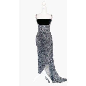 NWT Rasario Draped Midi Dress FR 38 IT 40 US 4 Grey Leopard Black Chiffon Gown