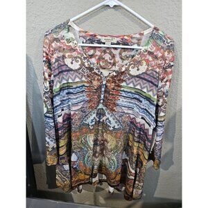 One World Colorful Abstract Print Tunic Shirt Blouse Women's 2XL NEW