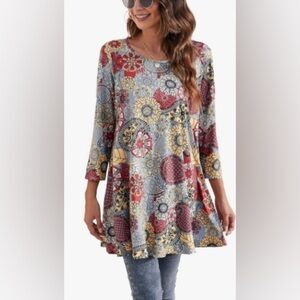 💕💕💕ENMAIN Womens Tunic Tops 3/4 Sleeve Plus Size Loose Fit Tunics Dressy Ca…