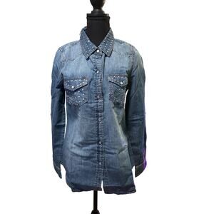 Litz Denim Fitted Studded Shirt – New With Tags- Size M