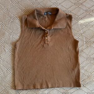 Brandy Melville Brown Collared Button Crop Tank