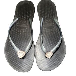 Tan Havaianas Slim with Heart Rhinestone black 6