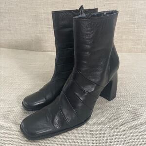 Ravel Leather Ankle Boots, Black Leather, Square Heel and Toe, Size 40, Size 9