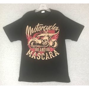 Motorcycles and Mascara T‎ Shirt Womens Large "Cut-Out Back" Black Short Sleeve