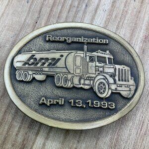 Vintage BMI Reorganization April 13 1993 Brass Trucking Belt Buckle