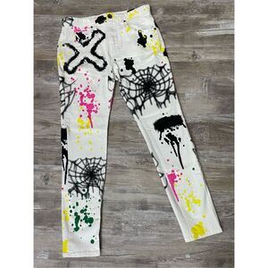 Ninth Hall Lure White Spider Printed Skinny Jeans Zumies Mens Size 30 Waist