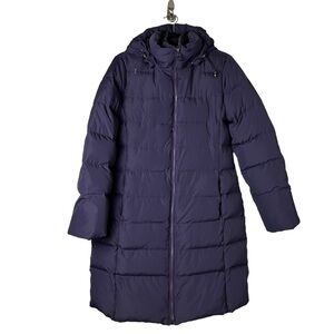 Lands End Long Puffer Coat Jacket Women’s S 4-6 Purple Down Insulated Lined-Hood