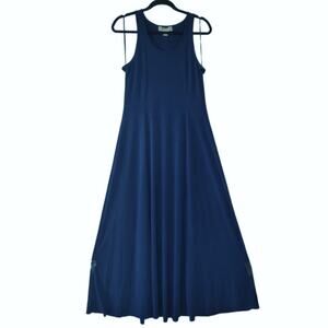 MICHEAL KORS Long Maxi Dress Sleeveless A-Line Navy Blue Dress with Slit Size M