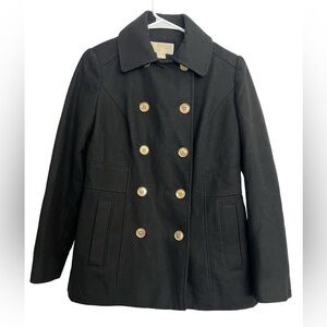 Michael Kors black, wool double‎ breasted peacoat with gold buttons. Size 4