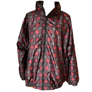 Jerzees Vintage 90s Streetwear Maroon Gray Plaid Windbreaker Jacket XL