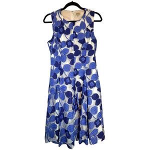 Cremieux Blue and White Mesh Floral  Dress - Size 6