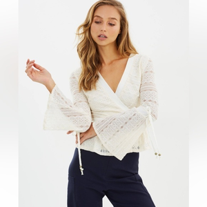 Moon River Tops‎ Moon River Surplice Lace Peplum Top