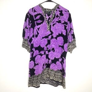 < Lola P. Purple Floral Tunic Dress >