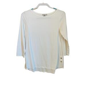 Hinson Wu Paloma White Button Accent Hi-Lo White Tee Size Small