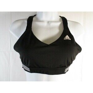 Adidas Women's Criss Cross Back 3-Stripes Ace Sports Bra Size L Black Stretch