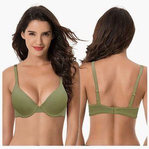 Curve Muse - Plus Size Full Coverage Padded Underwire Green Bra