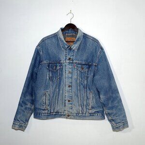 Vintage Levi's USA Flannel Lined Denim Trucker Jacket Jean Light Wash Blue 50 XL