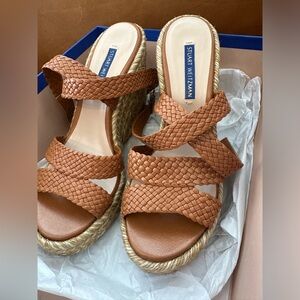 Stuart Weitzman Elsie Woven Leather Espadrille Wedge