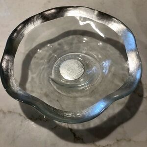 BADASH Poland Wavy Ripply Art Bowl with Silver Leaf Detailing. 8”