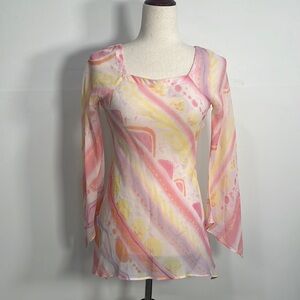 Armani Exchange Silk Top Y2k Semi Sheer Size XS Hippie Pastel Romantic