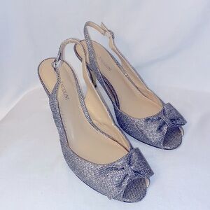 Enzo Angiolini Silver Glitter Heels w Bow - Sz 9.5