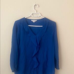 Royal Blue Ruffled Blouse 3/4 Sleeve