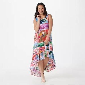 Tolani Anthropologie Hi Lo Graphic Floral Beachy Siana Midi Dress Size M