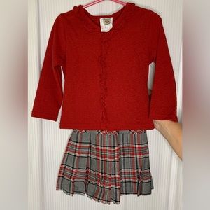 Teddys Choice - Red Long Sleeve Top With Grey & Red Pleated Plaid Skirt Set - 3T