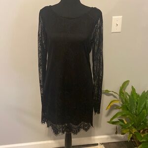 Black Long Sleeve Lace dress with black slip