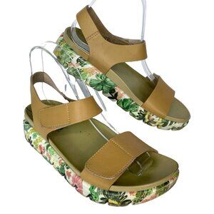 Alegria PLaya Oasis Natural Floral Adjustable Wedge Sandals Brown 7