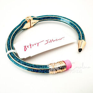 Betsey Johnson TEAL Pencil Bracelet Bangle Back to School Teacher Gift Box NEW