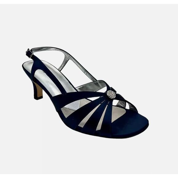 David Tate Rosette Evening Shoes Navy Satin Size 9.5 NEW - Picture 1 of 10