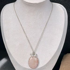 Vintage necklace, pink opal and fresh pearls beads pendant