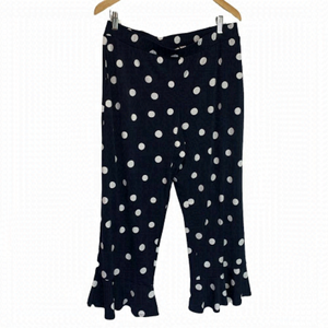 SUSAN Graver Navy Polka Dot Ruffled Petite Pants