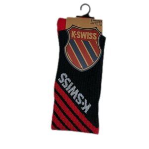 K-Swiss Womens Black Red Striped Heritage Lightweight Crew Socks Size 9-11