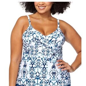 NEW Raisins Curve Marita Indigo Blue White Aries Printed Underwire Tankini 16W