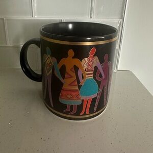 Laurel Burch Coffee Mug Cup Vintage 1988 "Familia Del Mundo" Black